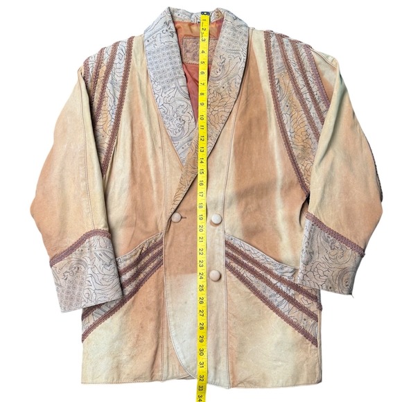 Vintage Suzie's‎ Fashion Genuine Leather Western Jacket Tooled Panels Brown M - Picture 10 of 10